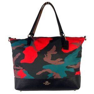 COACH Black and Red Camouflage Tote Bag Nylon and Leather 2017 F11847 Rare